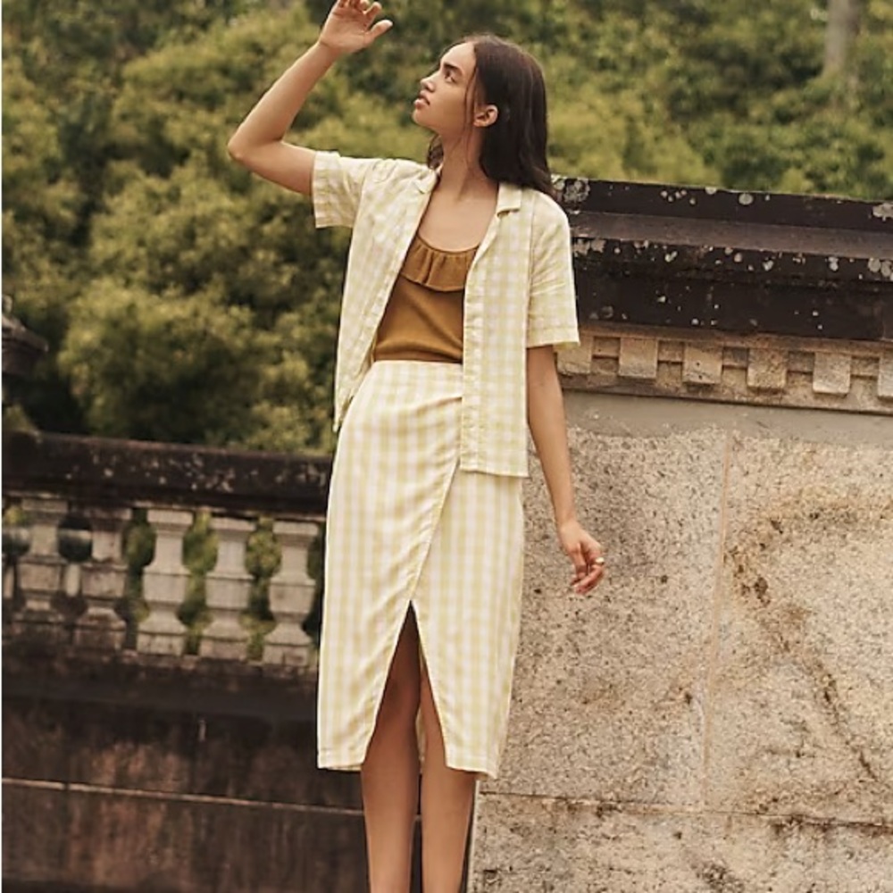 Madewell sarong midi skirt in gingham check